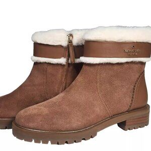 Kate Spade Bailee Winter Booties Warm Gingerbread Sheep Leather NEW